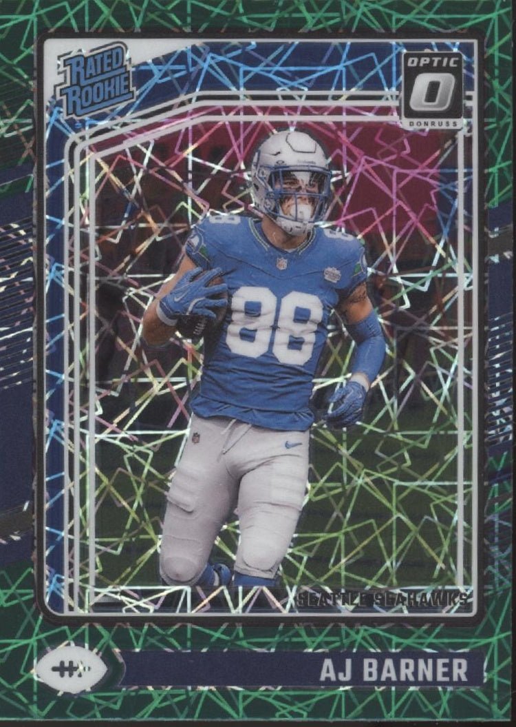 AJ Barner 2024 Panini Donruss Optic Rated Rookie Green Lazer Prizm RC #204 - Collector Store LLC