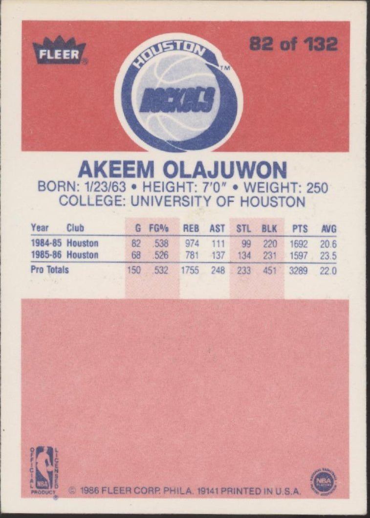 Akeem Olajuwon 1986 - 87 Fleer #82 Houston Rockets EX - Collector Store LLC