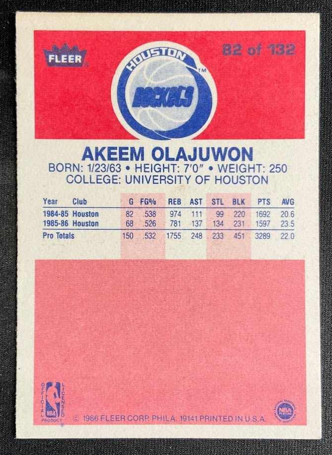 Akeem Olajuwon 1986 - 87 Fleer #82 Houston Rockets EX - Collector Store LLC