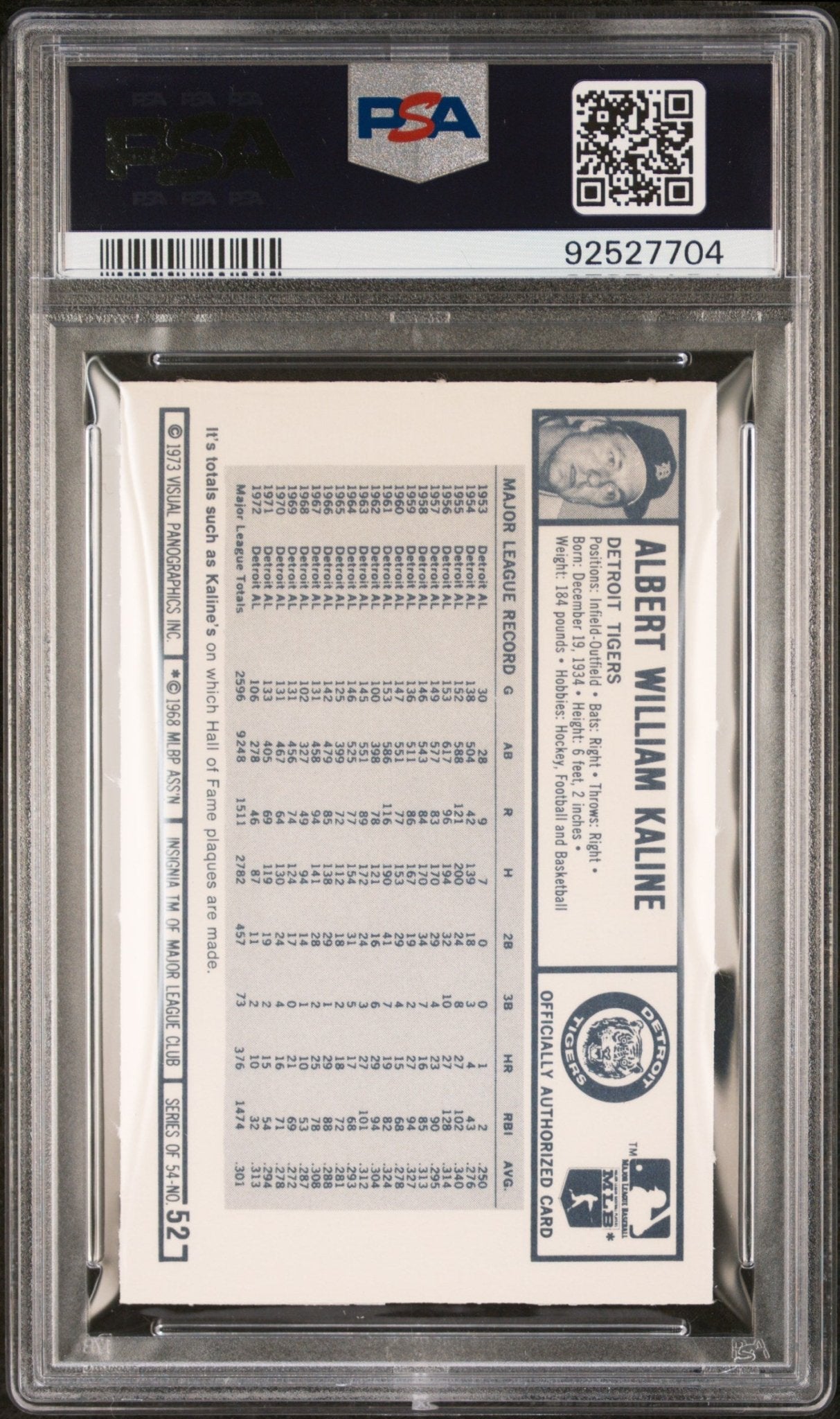 Al Kaline 1973 Kellogg's #52 PSA 9 - Collector Store LLC