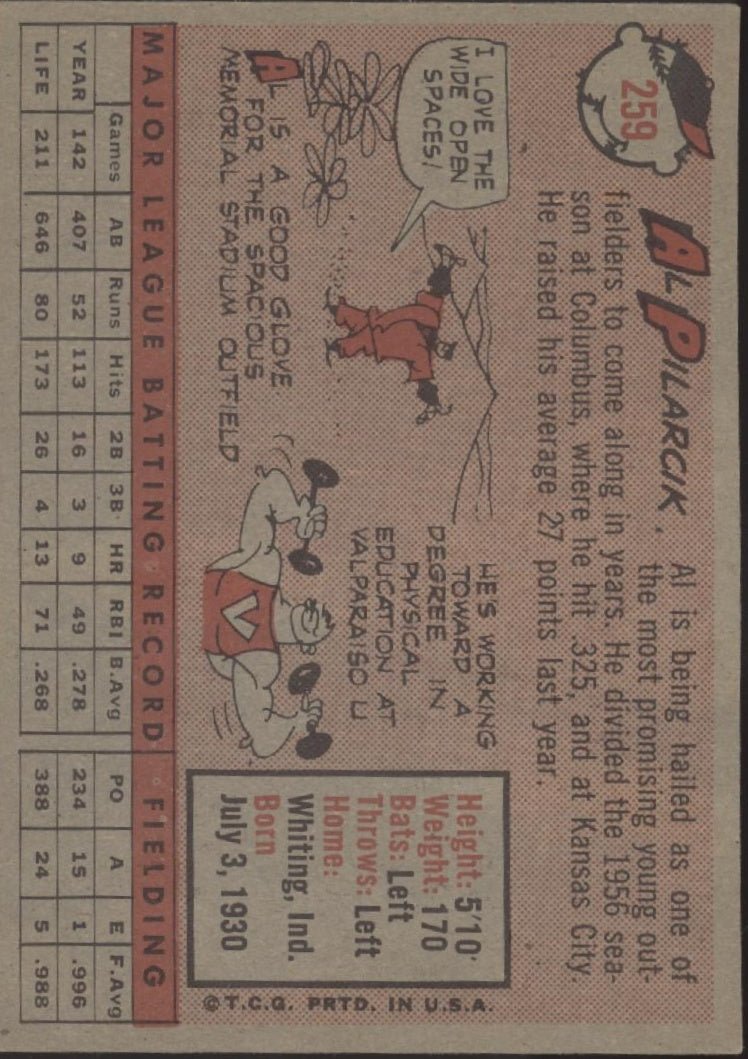 Al Pilarik 1958 Topps #259 Baltimore Orioles EX - Collector Store LLC