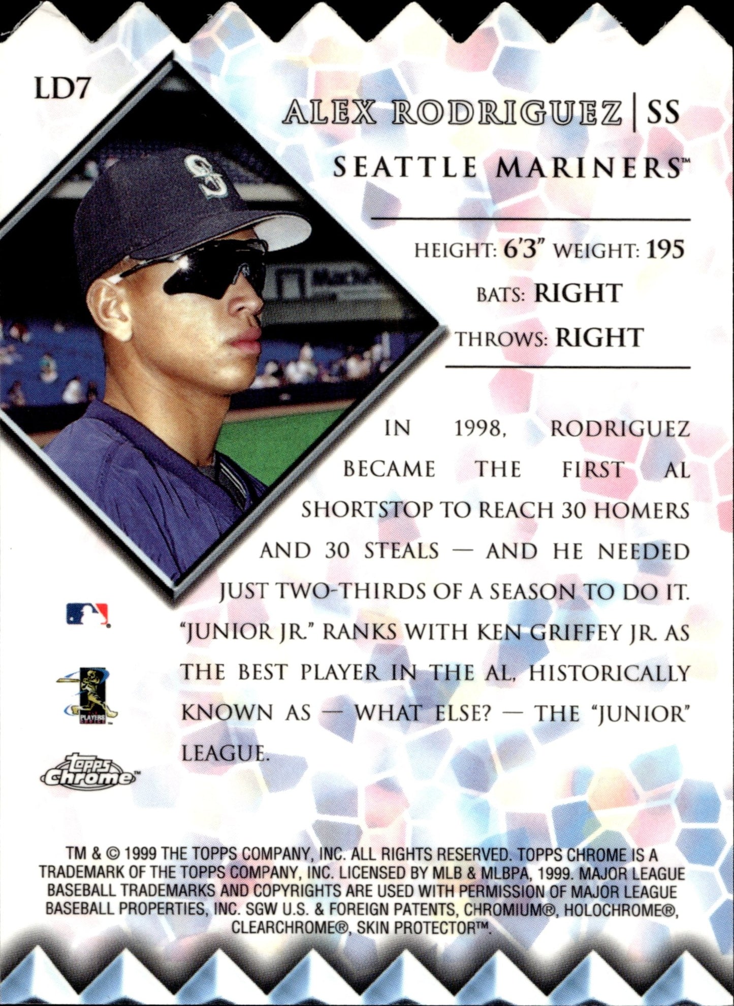 Alex Rodriguez 1999 Topps Chrome Lords of the Diamond Die - Cut #LD7 - Collector Store LLC