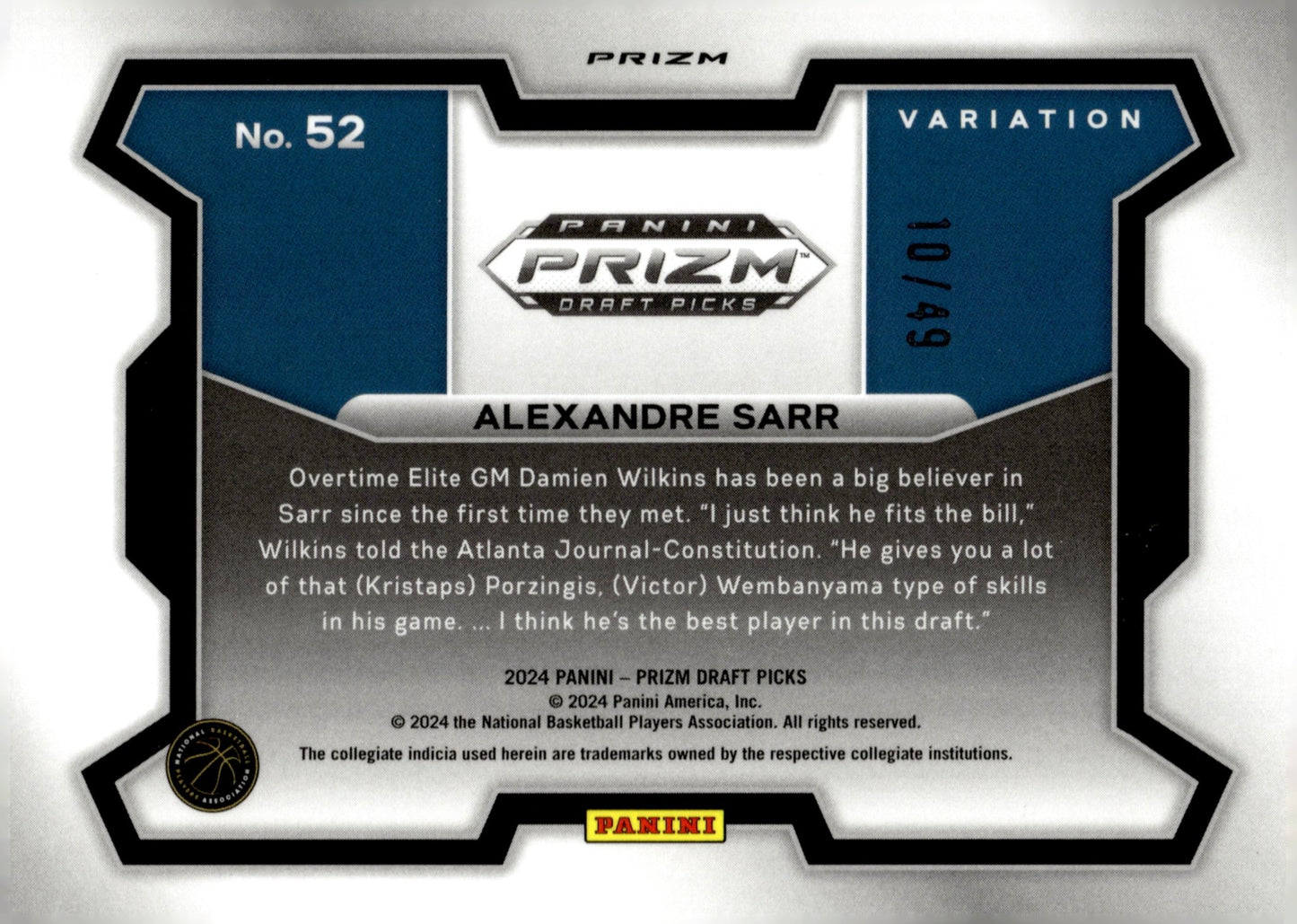 Alexandre Sarr 2024 Prizm Draft Picks Variation Orange Pulsar Prizm RC 10/49 #1 - Collector Store LLC