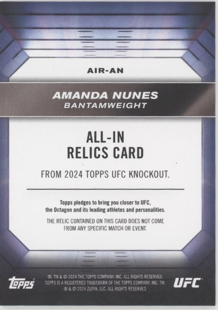 Amanda Nunes 2024 Topps Knockout All - In Swatch #AIR - AN - Collector Store LLC