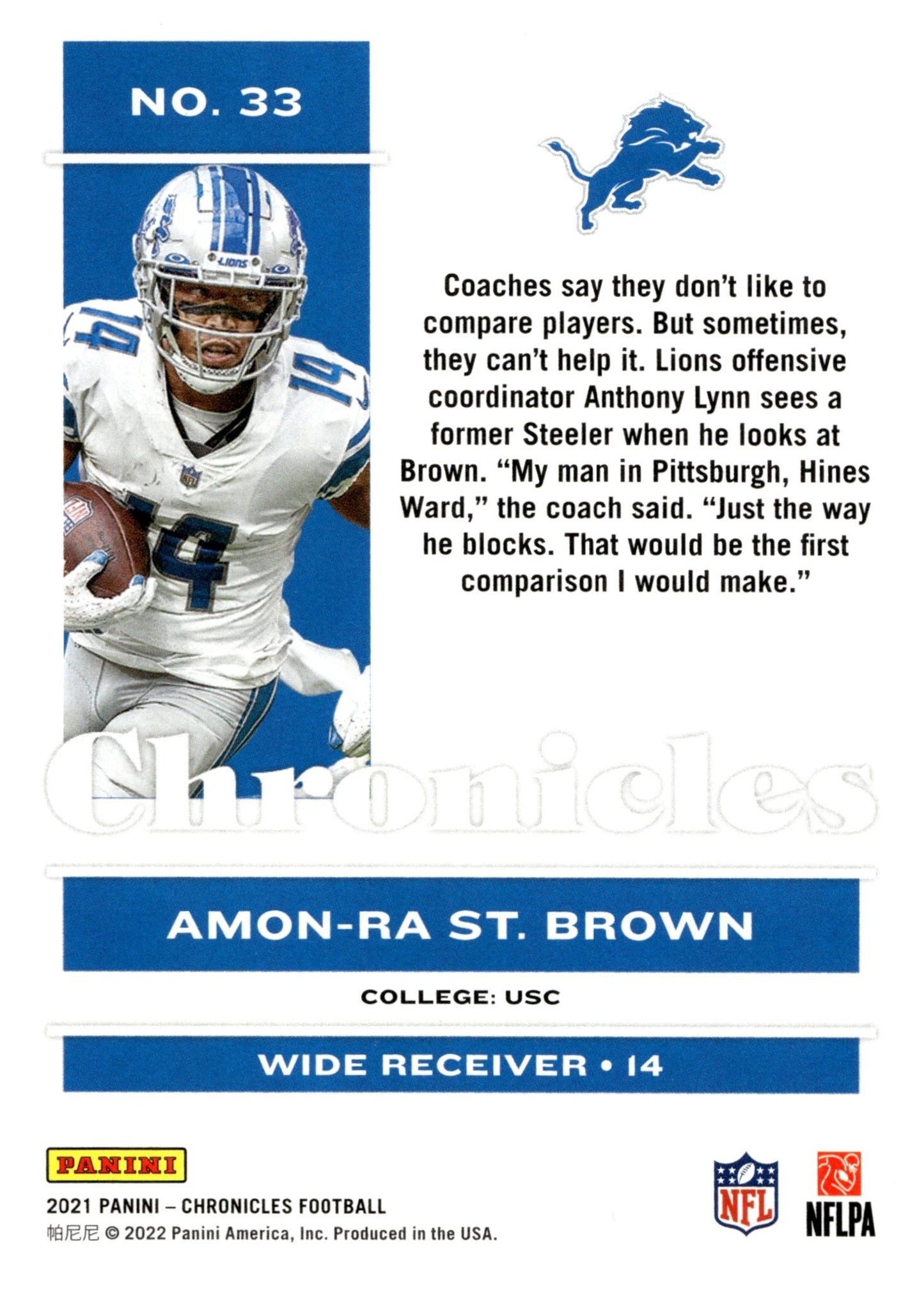 Amon - Ra St. Brown 2021 Panini Chronicles RC #33 #1 - Collector Store LLC