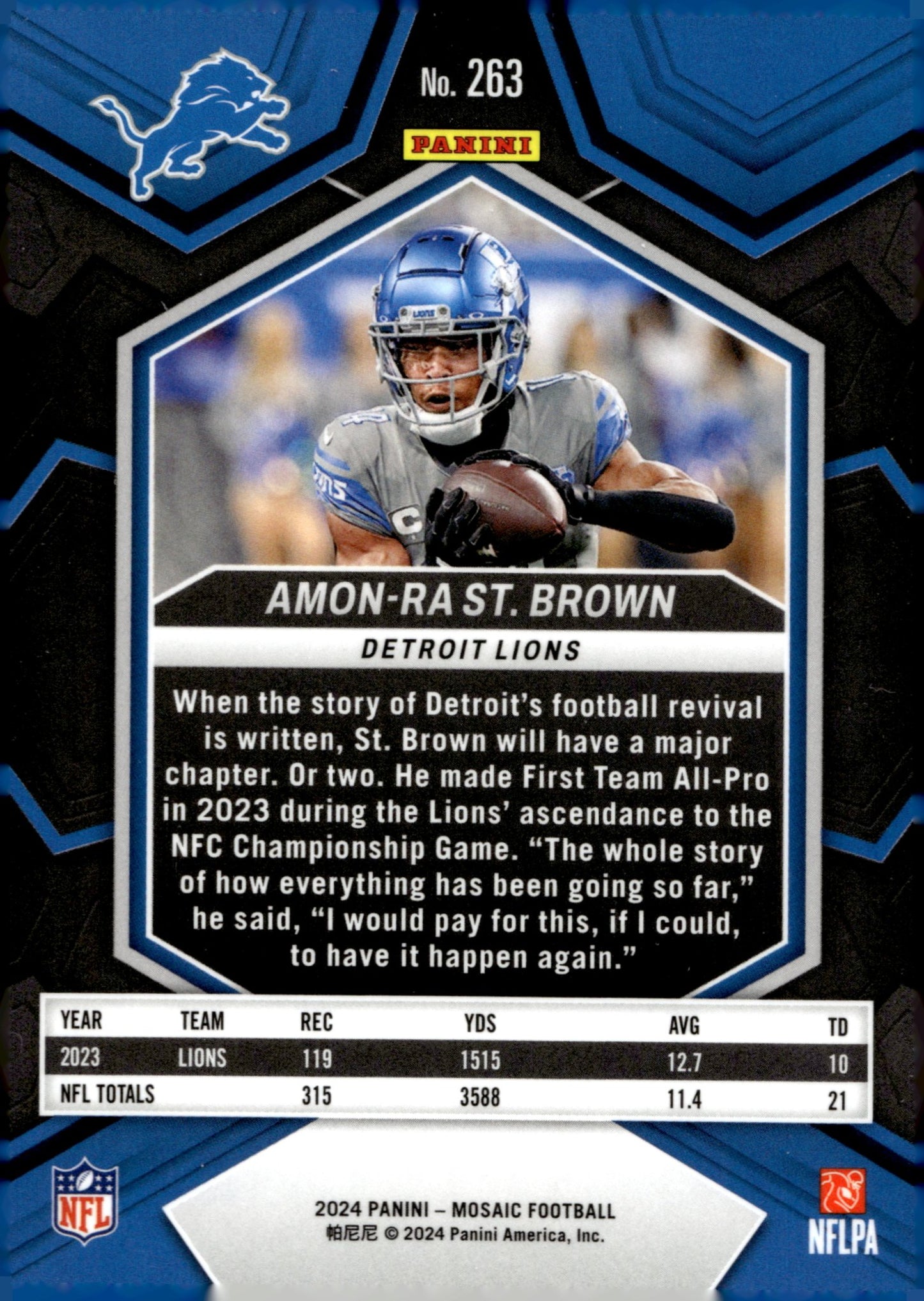 Amon - Ra St. Brown 2024 Panini Mosaic National Pride #263 - Collector Store LLC
