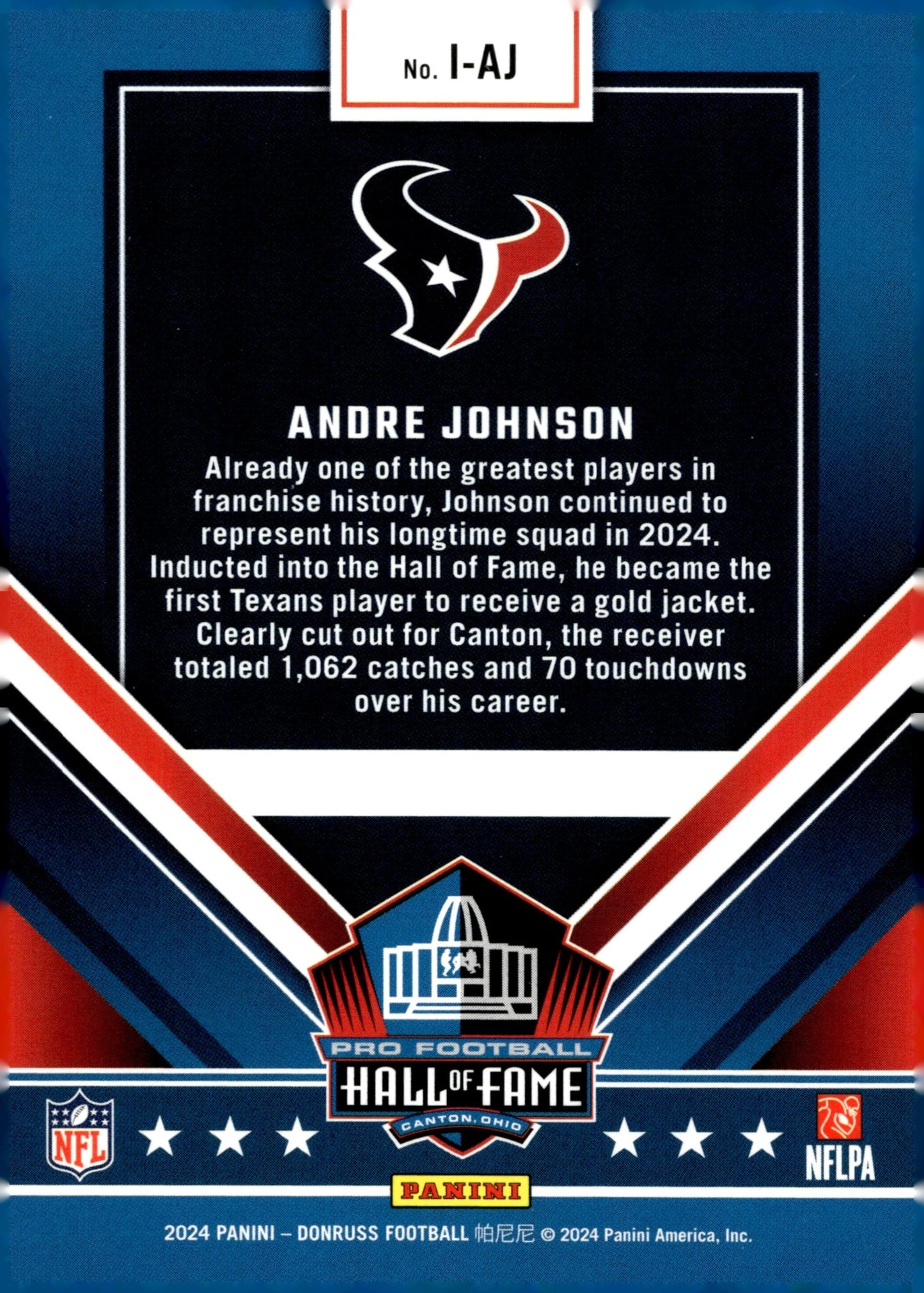 Andre Johnson 2024 Panini Donruss Inducted Hall of Fame #I - AJ #1 - Collector Store LLC