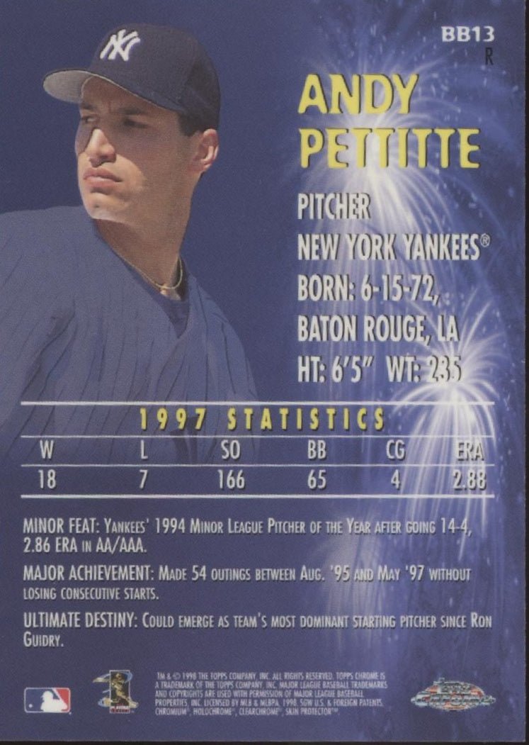 Andy Pettitte 1998 Topps Chrome Baby Bombers #BB13 - Collector Store LLC
