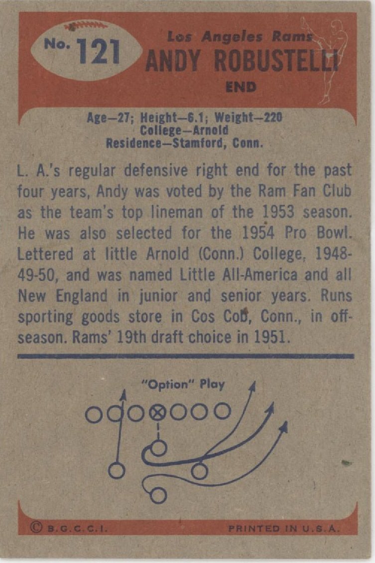Andy Robustelli 1955 Topps #121 Los Angeles Rams VG - Collector Store LLC