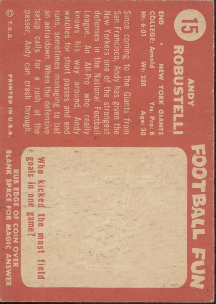 Andy Robustelli 1958 Topps #15 New York Giants EX - Collector Store LLC