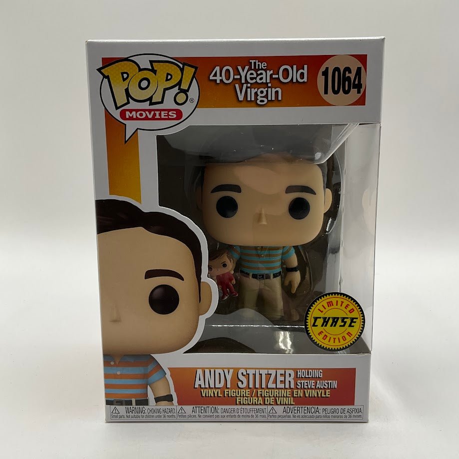Andy Stitzer Holding Steve Austin Funko Pop! The 40 Year Old Virgin #1064 Chase - Collector Store LLC