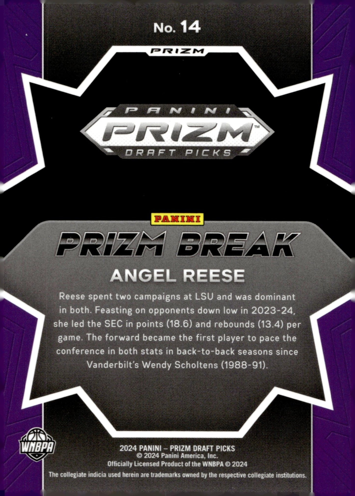 Angel Reese 2024 Panini Prizm Draft Picks Prizm Break Silver RC #14 #2 - Collector Store LLC