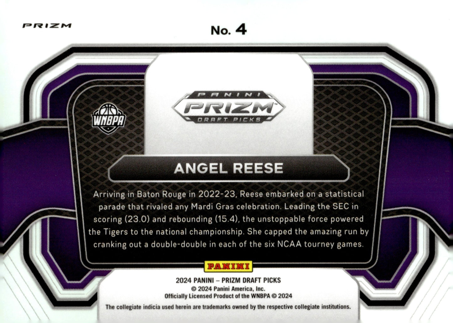Angel Reese 2024 Panini {rizm Draft Picks Campus Legends Prizm RC #4 - Collector Store LLC