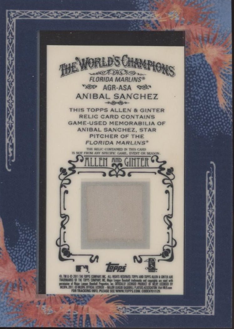 Anibal Sanchez 2011 Topps Allen & Ginter Mini Framed Swatch #AGR - ASA - Collector Store LLC