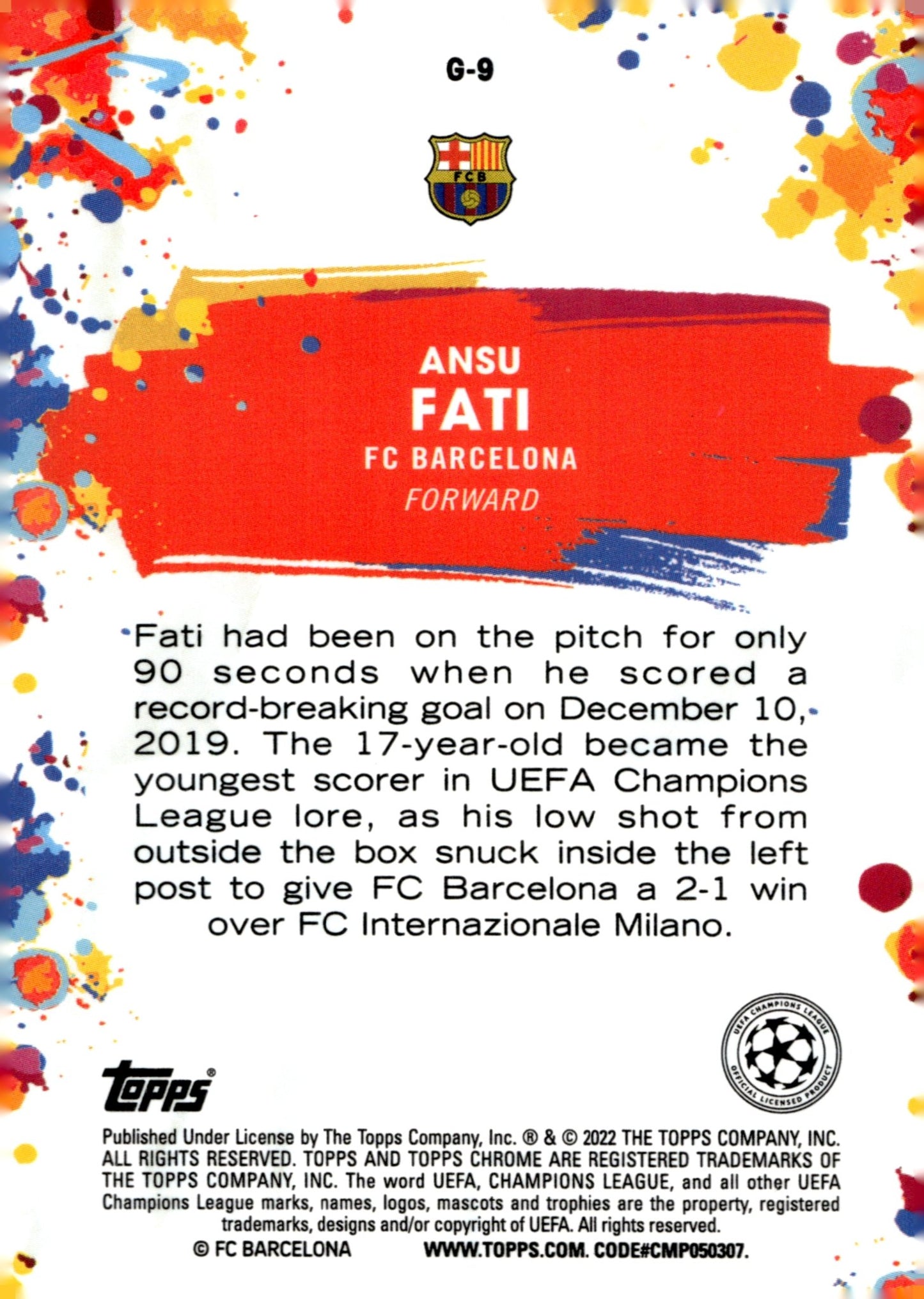 Ansu Fati 2021 - 22 Topps Chrome UEFA Champions League Golazo Refractor #G - 9 - Collector Store LLC