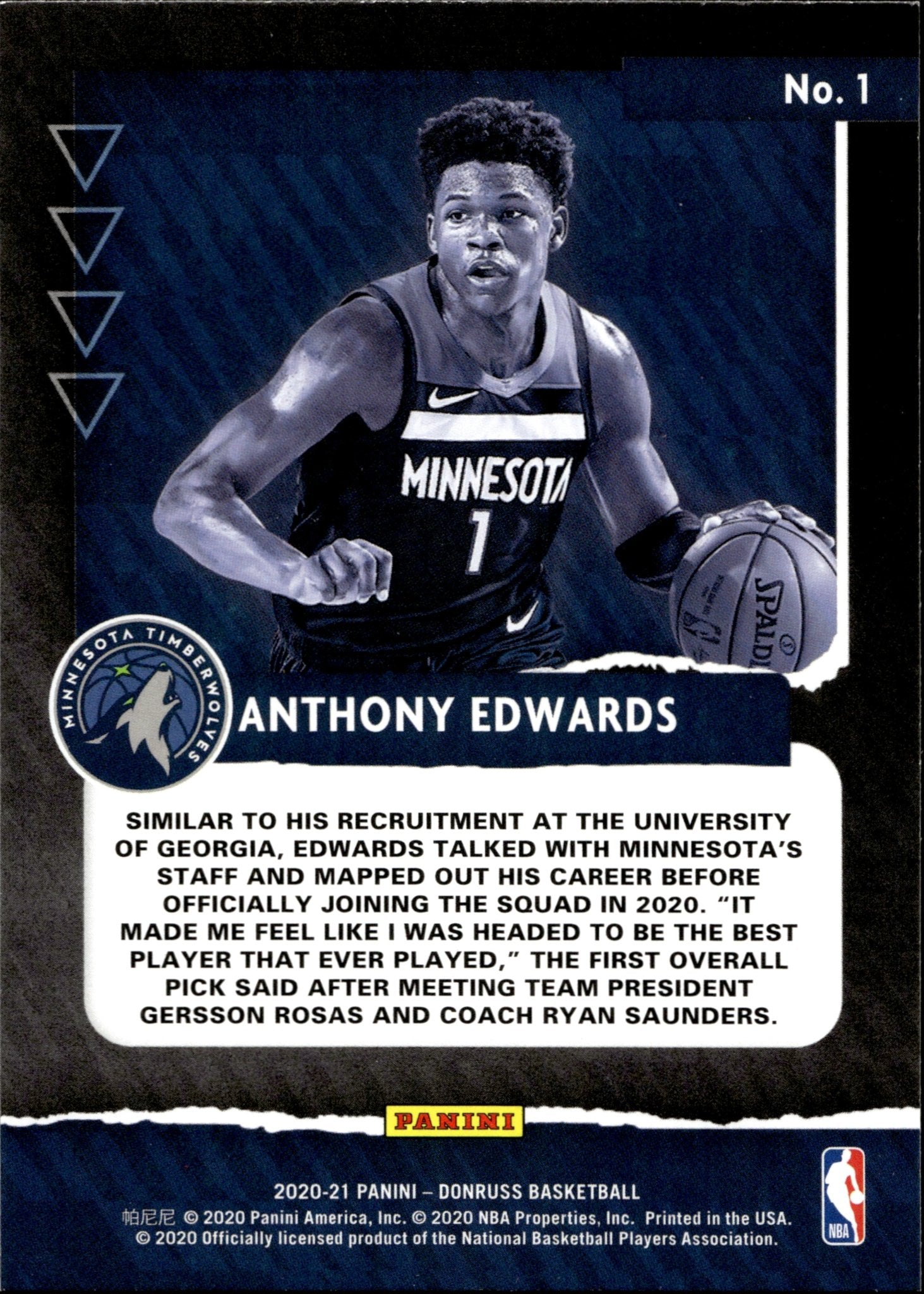 Anthony Edwards 2020 - 21 Panini Donruss Great X - Pectations RC #1 - Collector Store LLC
