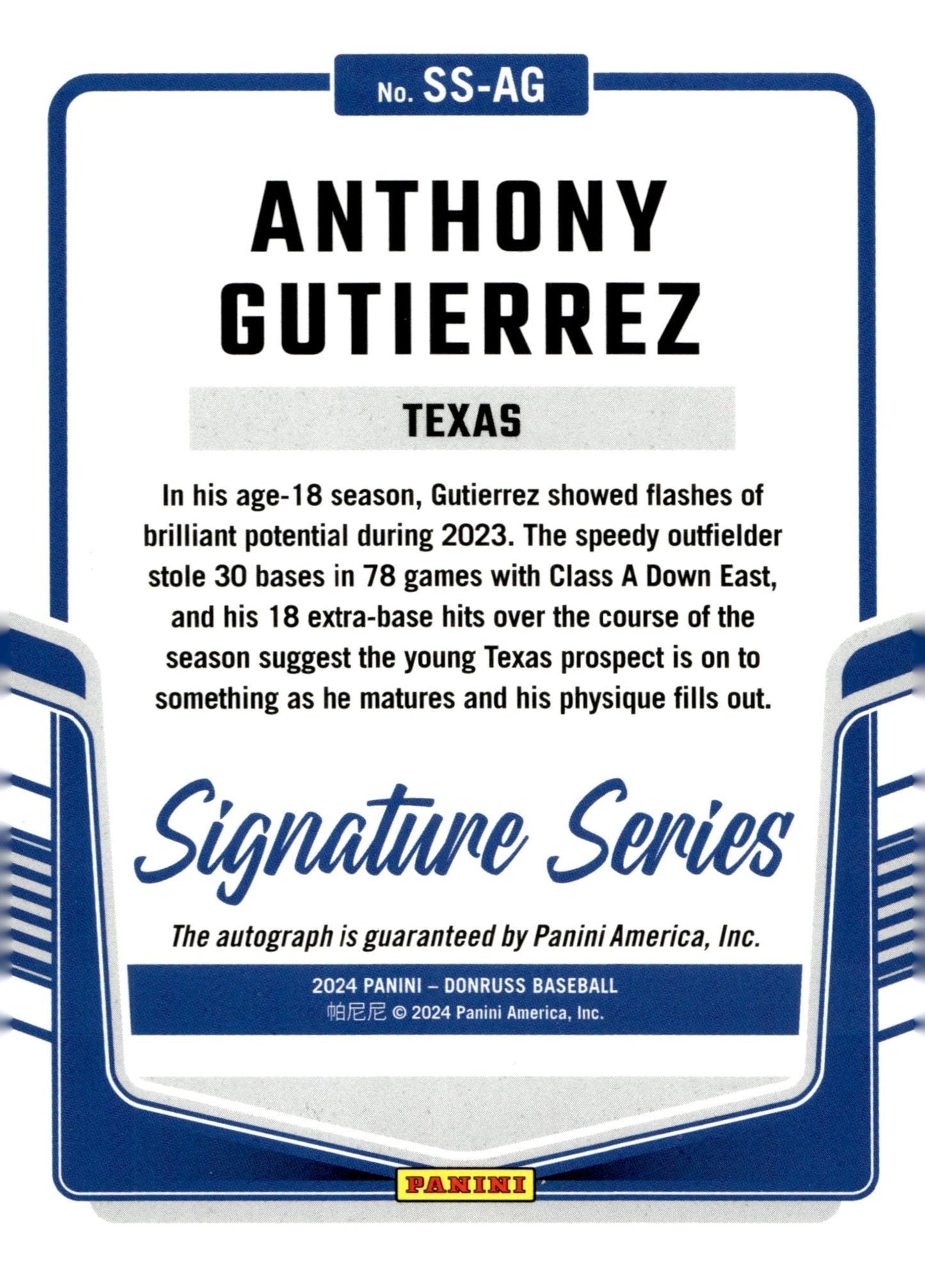 Anthony Gutierrez 2024 Panini Donruss Signature Series Auto #SS - AG - Collector Store LLC