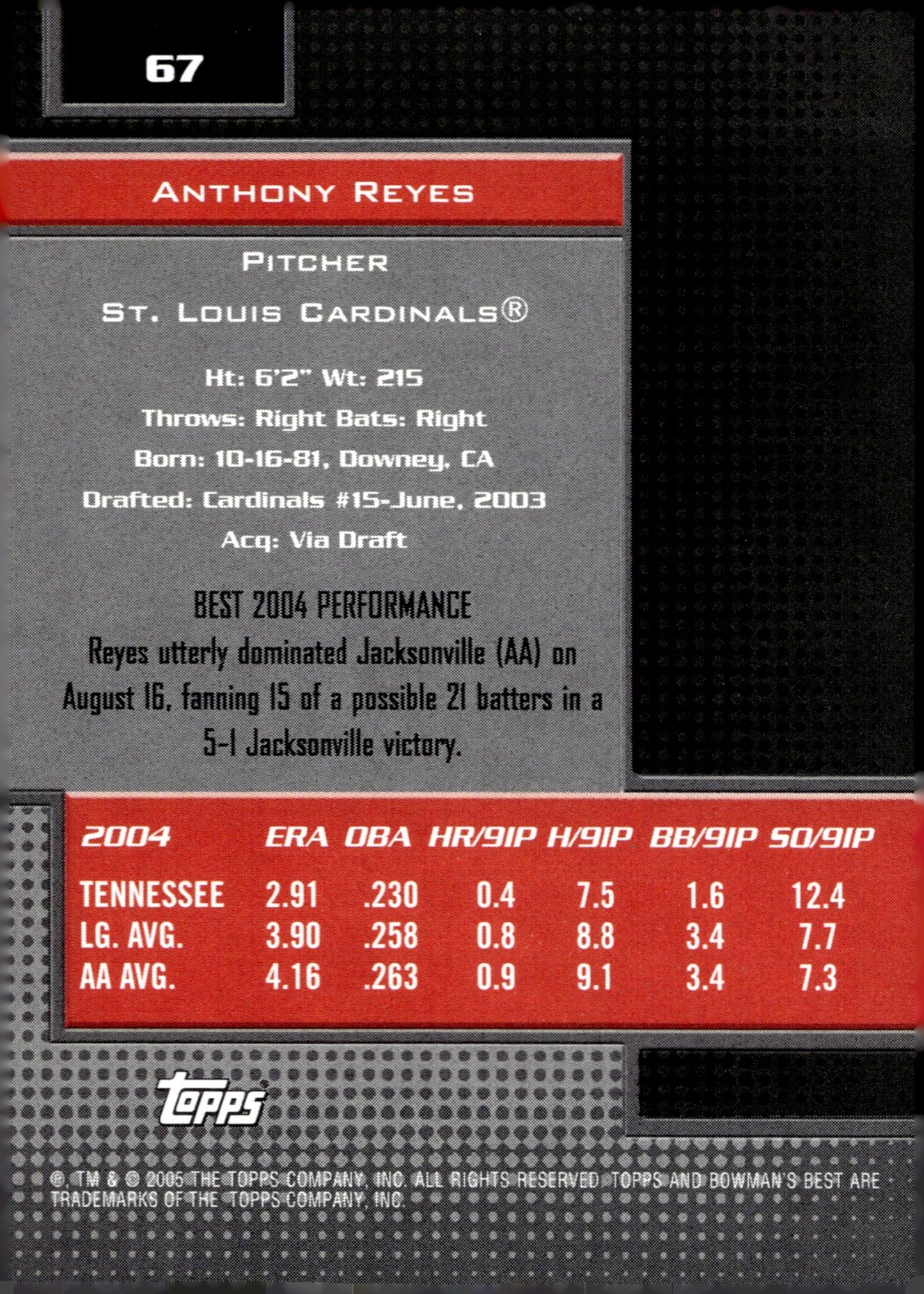 Anthony Reyes 2005 Bowman's Best First Year Foil #67 - Collector Store LLC