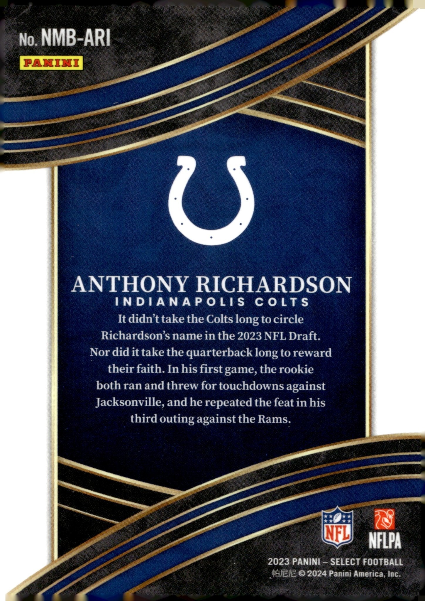 Anthony Richardson 2023 Panini Select Numbers 5 RC #NMB - ARI - Collector Store LLC