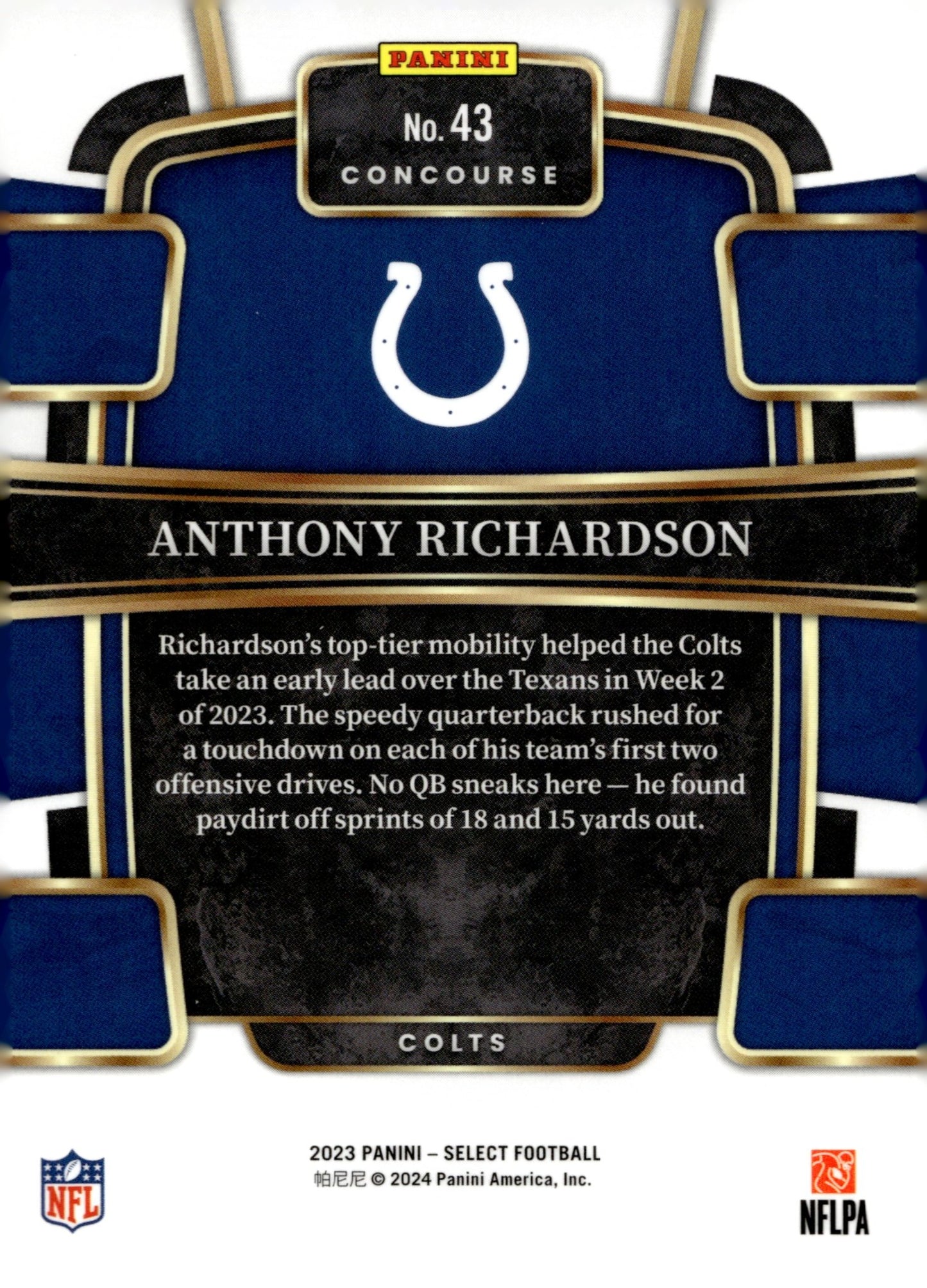 Anthony Richardson 2023 Panini Select RC #43 - Collector Store LLC