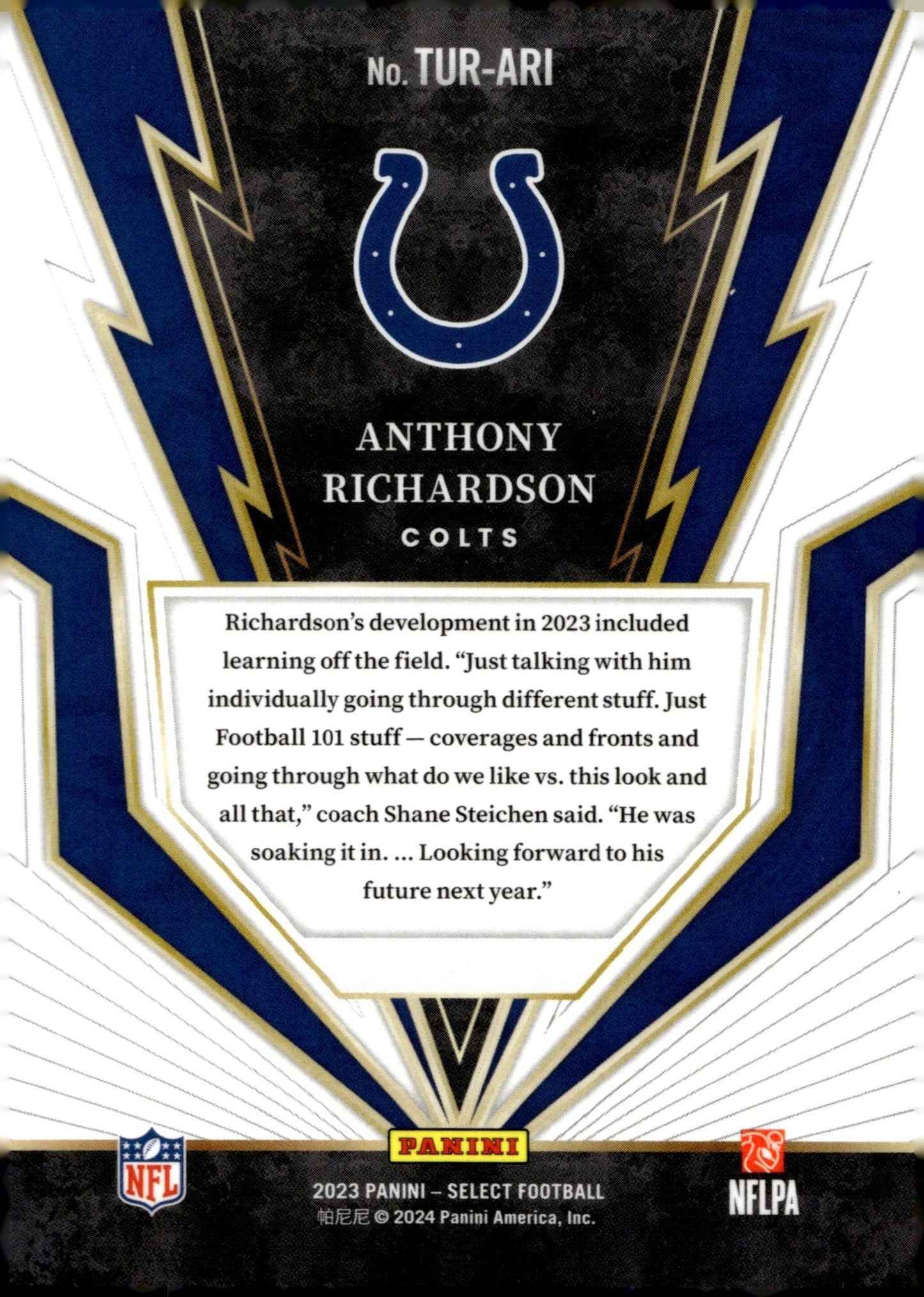 Anthony Richardson 2023 Panini Select Turbo Charged RC #TUR - ARI - Collector Store LLC