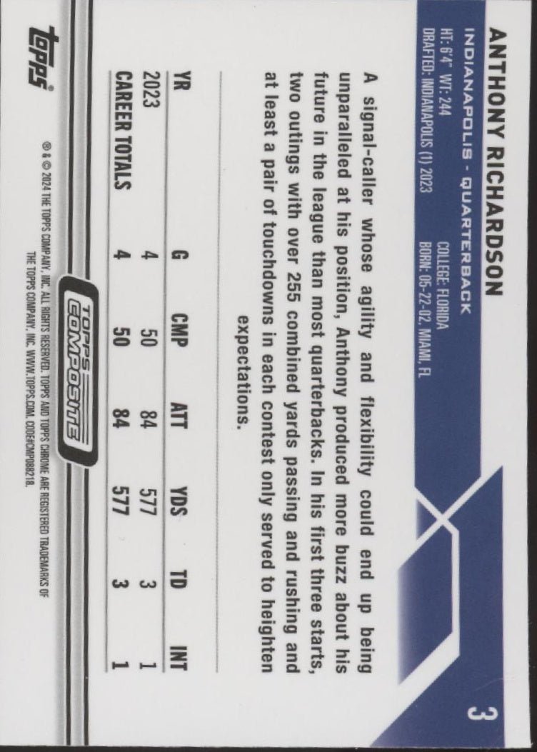 Anthony Richardson 2023 Topps Composite Chrome RC #3 #2 - Collector Store LLC