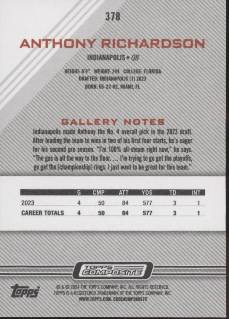 Anthony Richardson 2023 Topps Composite Gallery RC #378 - Collector Store LLC