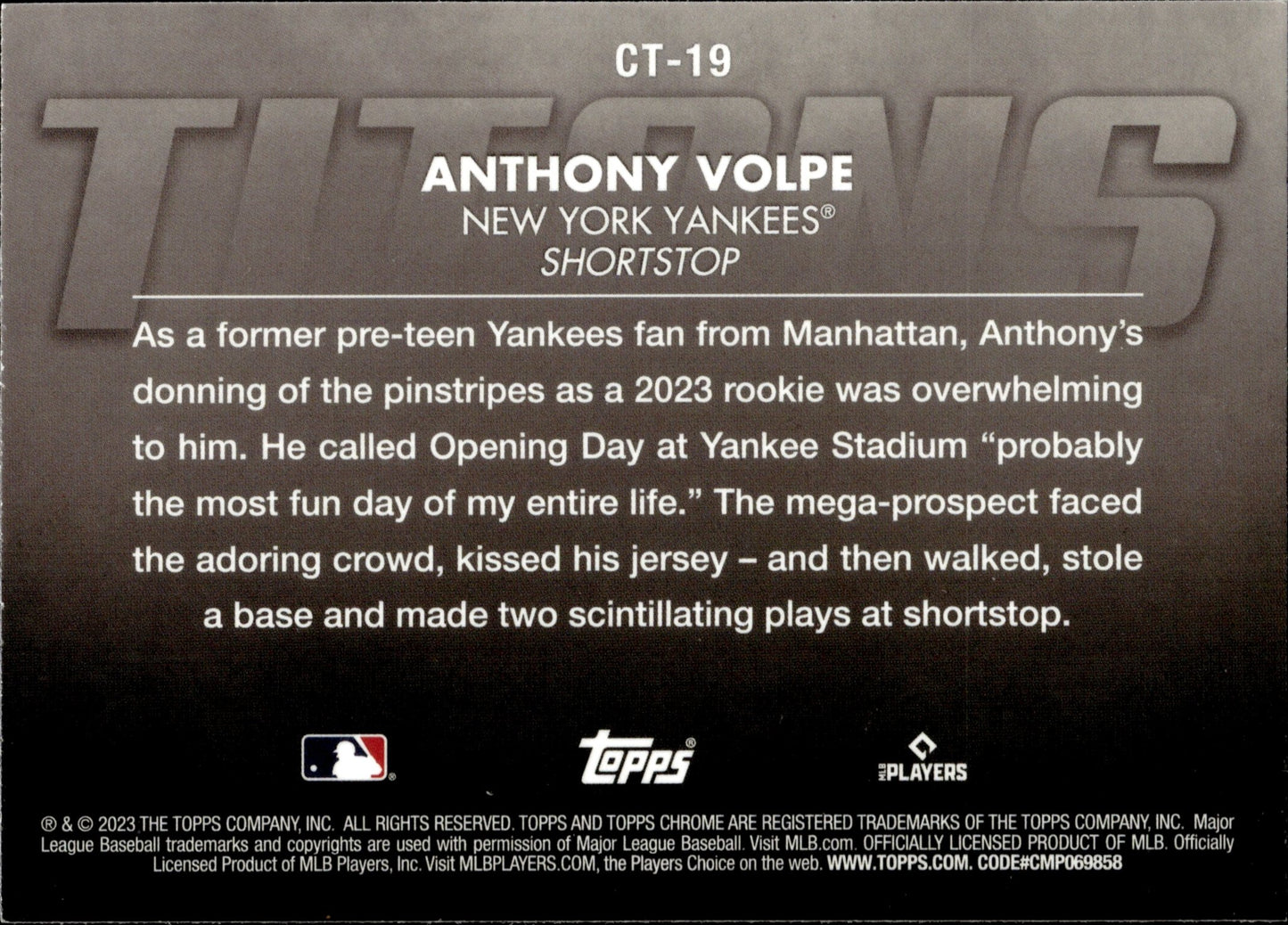 Anthony Volpe 2023 Topps Chrome Titans #CT - 19 - Collector Store LLC
