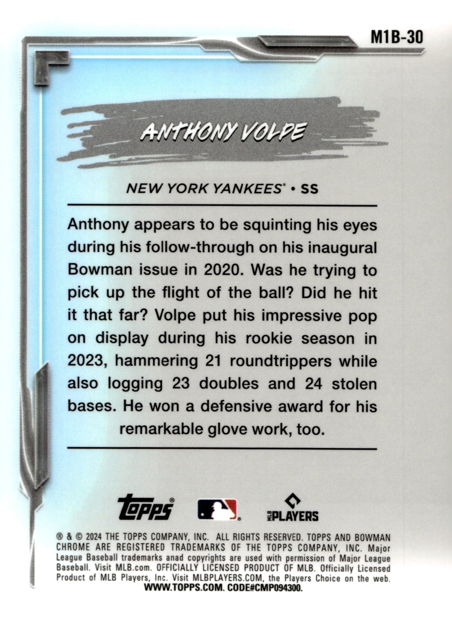 Anthony Volpe 2024 Bowman Chrome My 1st Bowman Mojo Refractor #M1B - 30 - Collector Store LLC