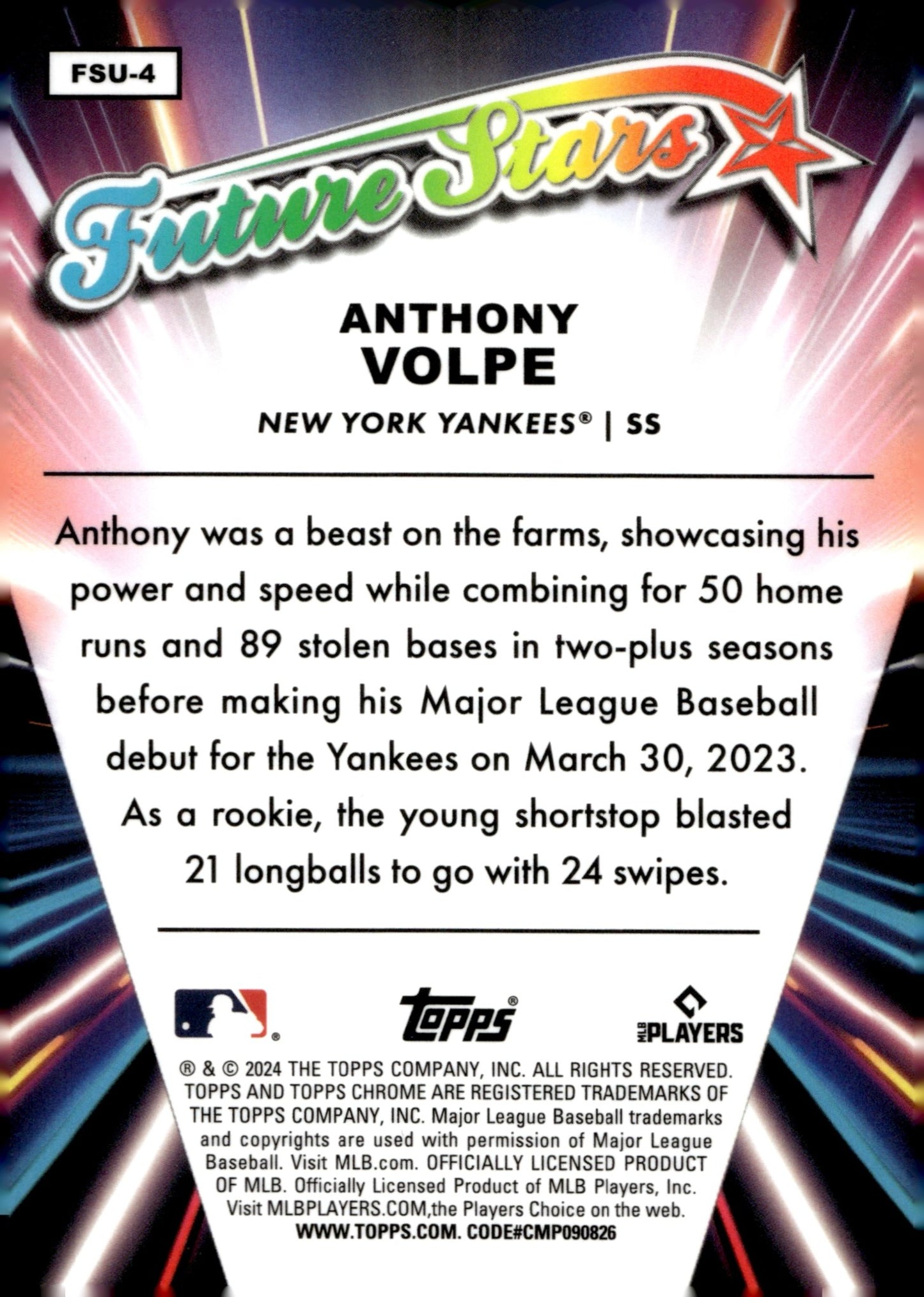 Anthony Volpe 2024 Topps Chrome Future Stars Refractor #FSU - 4 - Collector Store LLC