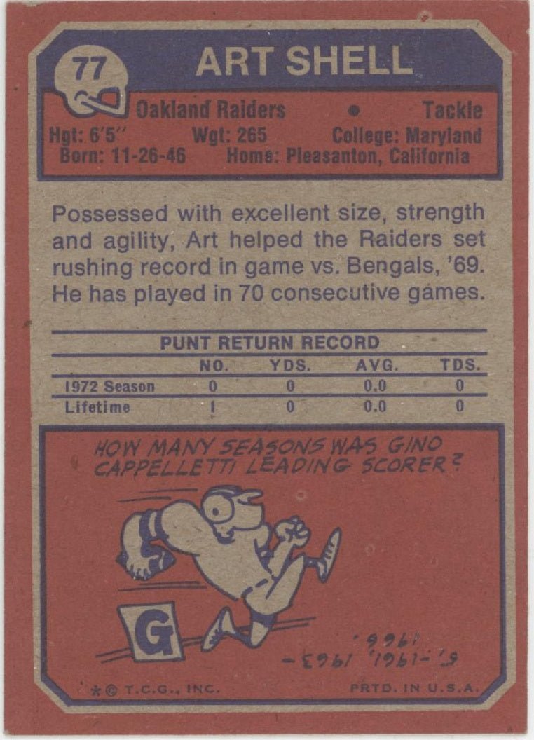 Art Shell 1973 Topps RC #77 Oakland Raiders EX #4 - Collector Store LLC