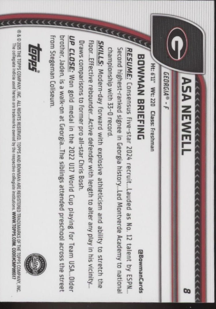 Asa Newell 2025 Bowman Chrome University Black Wave Refractor 8 - Collector Store LLC