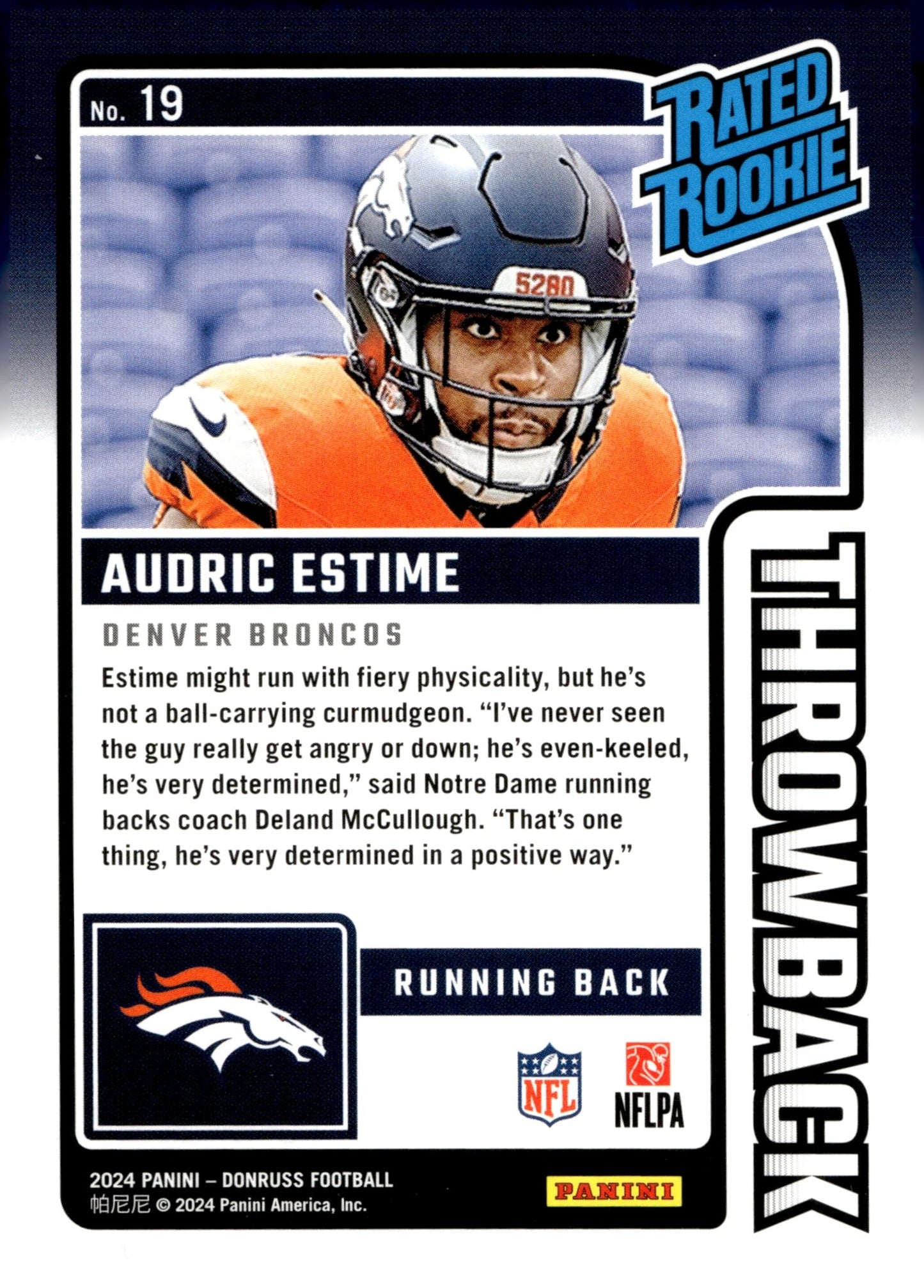 Audric Estime 2024 Panini Donruss Rated Rookie Throwback RC #19 - Collector Store LLC