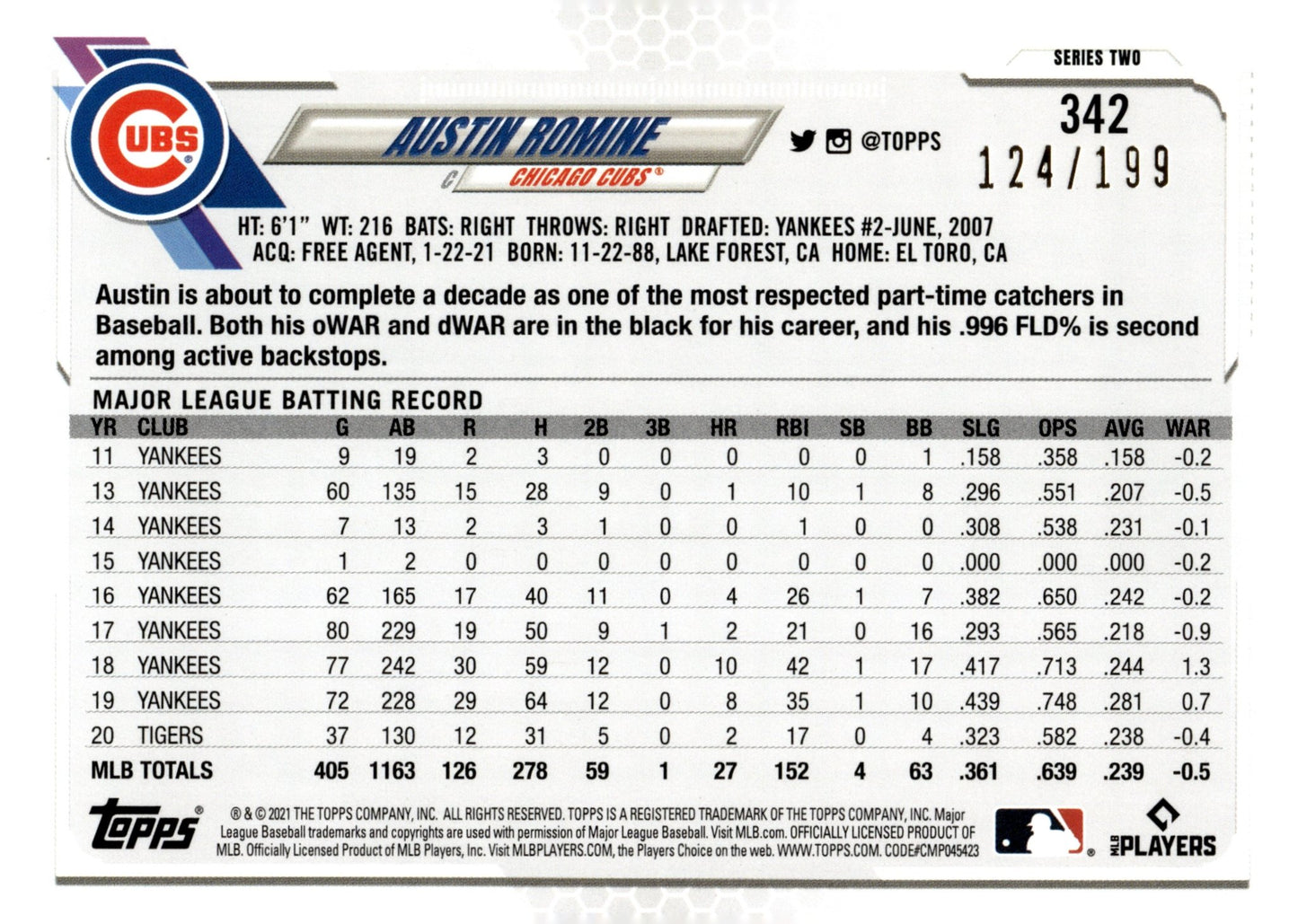 Austin Domine 2021 Topps Series 2 Red Foilboard 124/199 #342 - Collector Store LLC