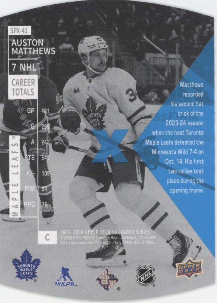 Auston Matthews 2023 - 24 Upper Deck Extended Series Holoview Die - Cut #SPX - 41 - Collector Store LLC