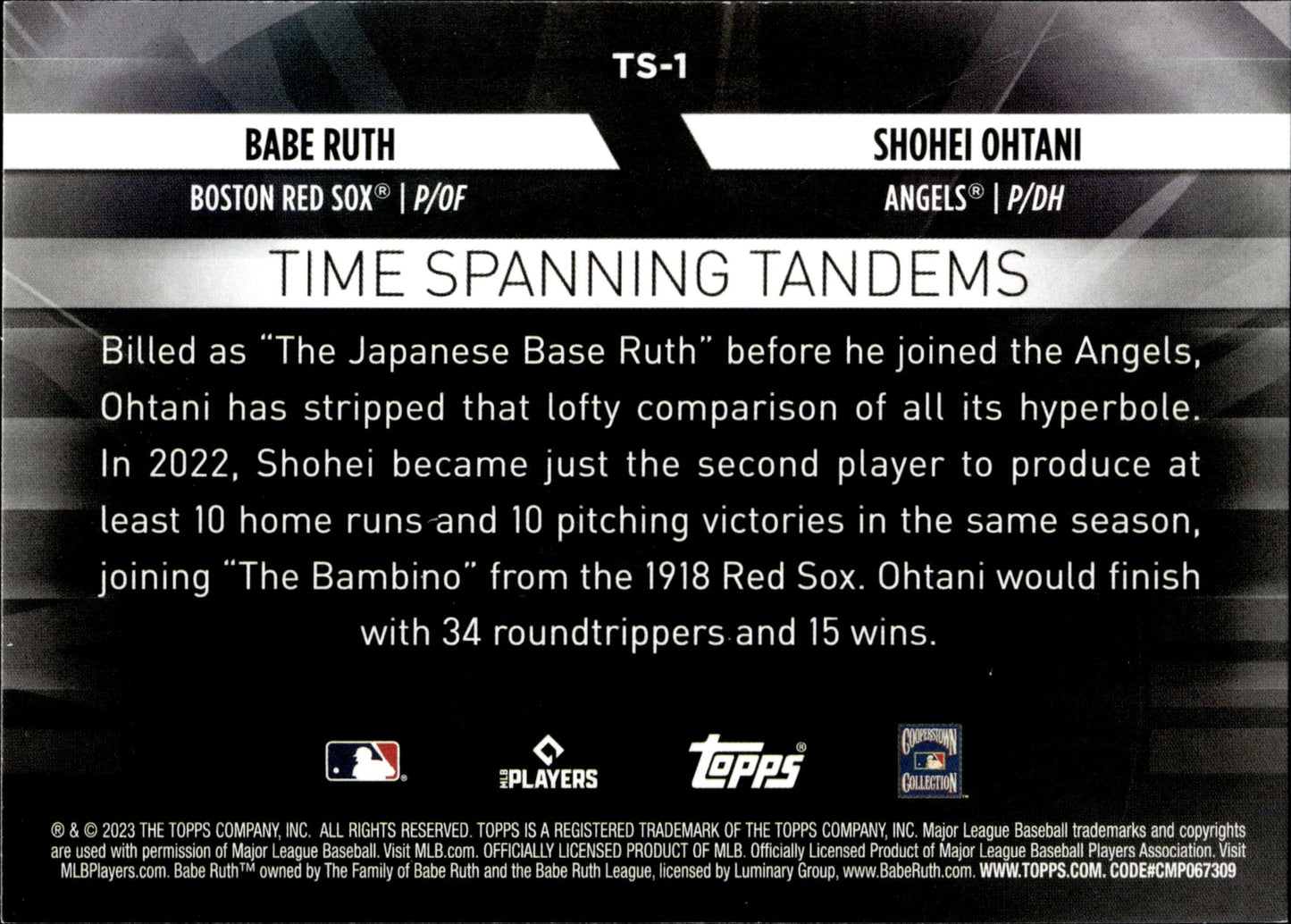 Babe Ruth / Shohei Ohtani 2023 Topps Update Series Time Spanning Tandems #TS - 1 - Collector Store LLC