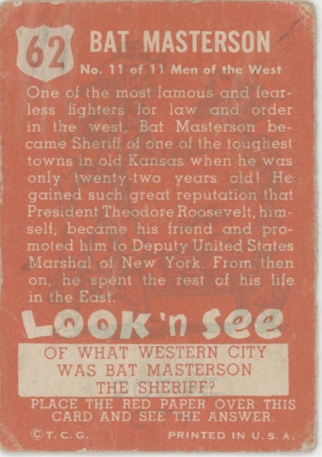 Bat Masteron 1952 Topps Look 'n See #62 PR - Collector Store LLC