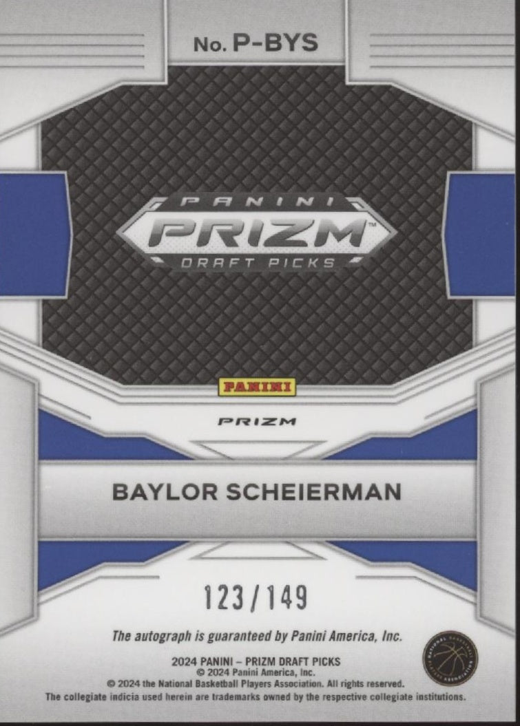Baylor Scheierman 2024 Prizm Draft Picks Penmanship Blue Prizm RC Auto 123/149 - Collector Store LLC