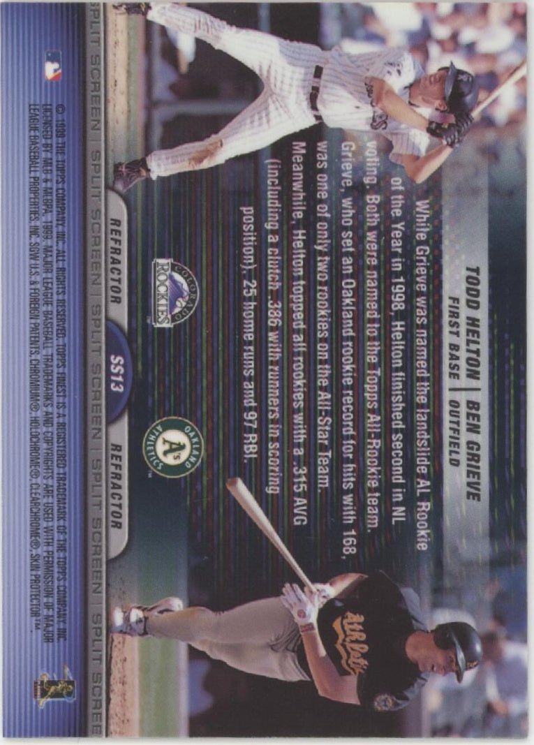 Ben Grieve / Todd Helton 1999 Topps Finest Split Screen Refractor #SS13 - Collector Store LLC