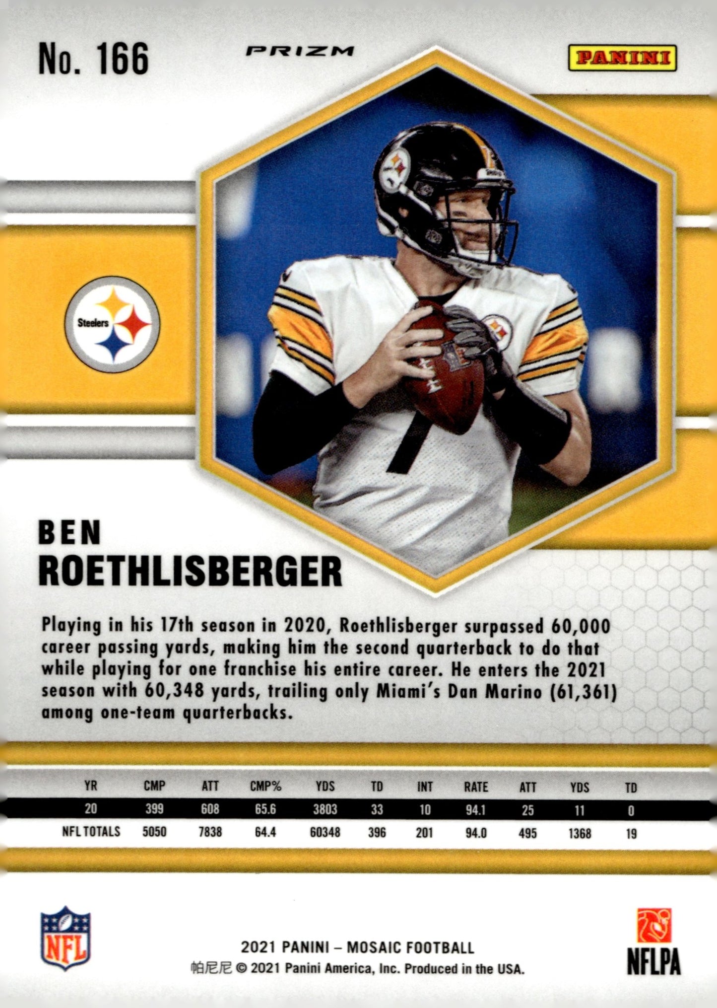 Ben Roethlisberger 2021 Panini Mosaic Pink Camo Prizm #166 #2 - Collector Store LLC