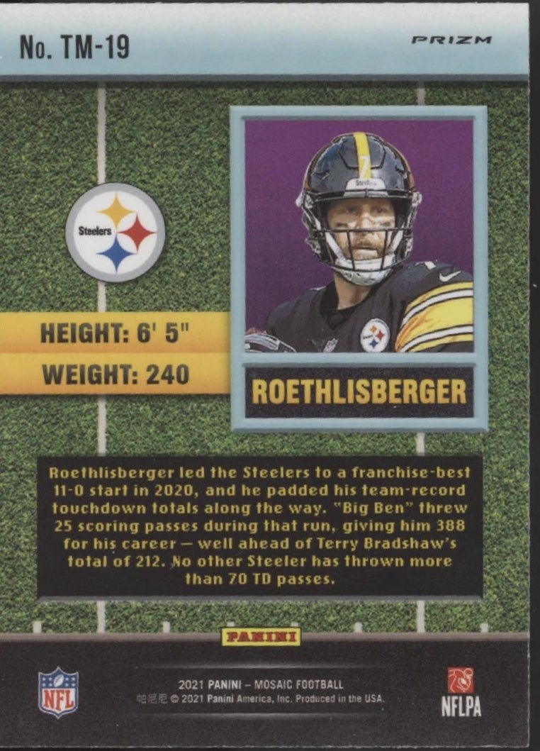 Ben Roethlisberger 2021 Panini Mosaic Touchdown Masters Green Prizm #TM - 19 - Collector Store LLC