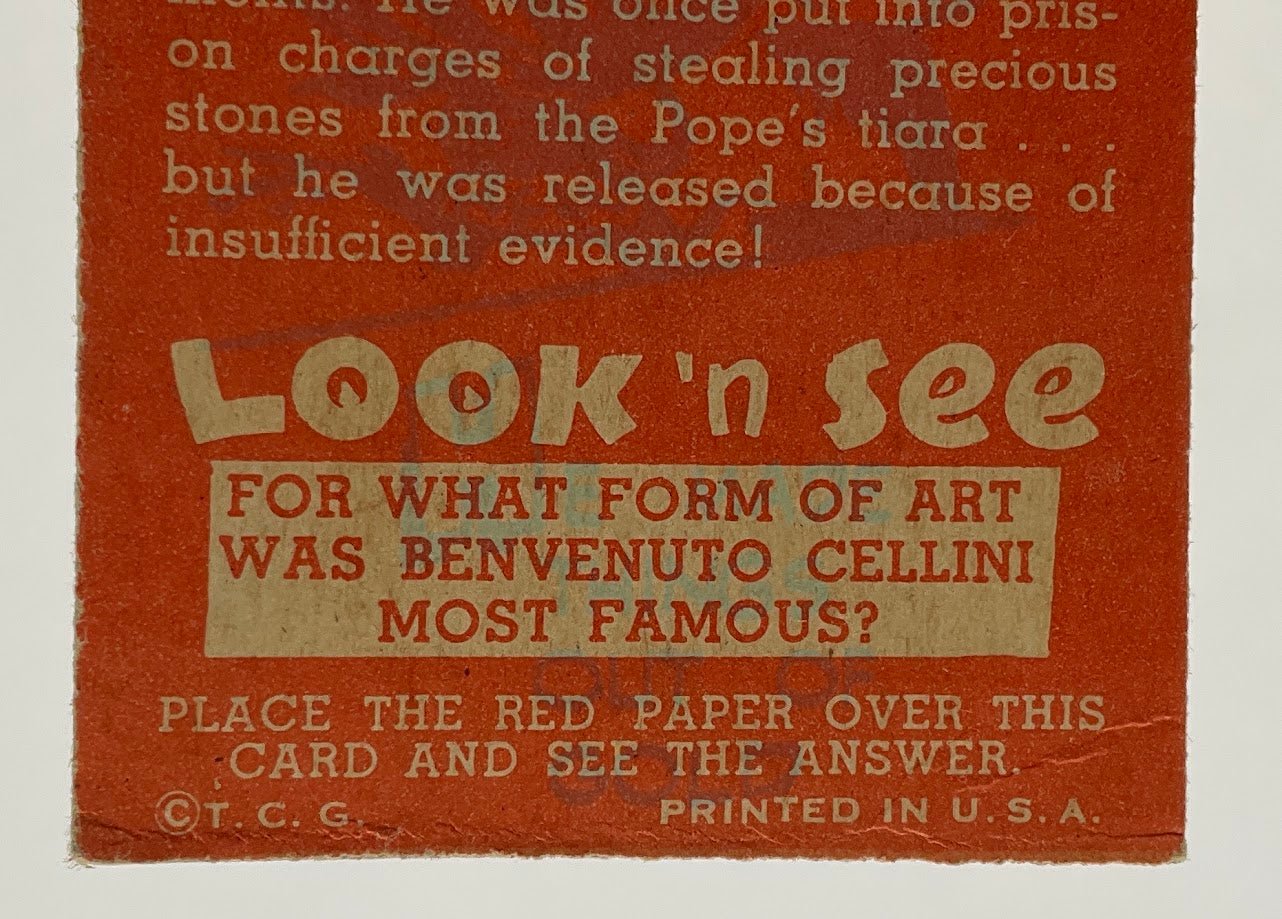 Benvenuto Cellini 1952 Topps Look 'n See #86 PR - Collector Store LLC