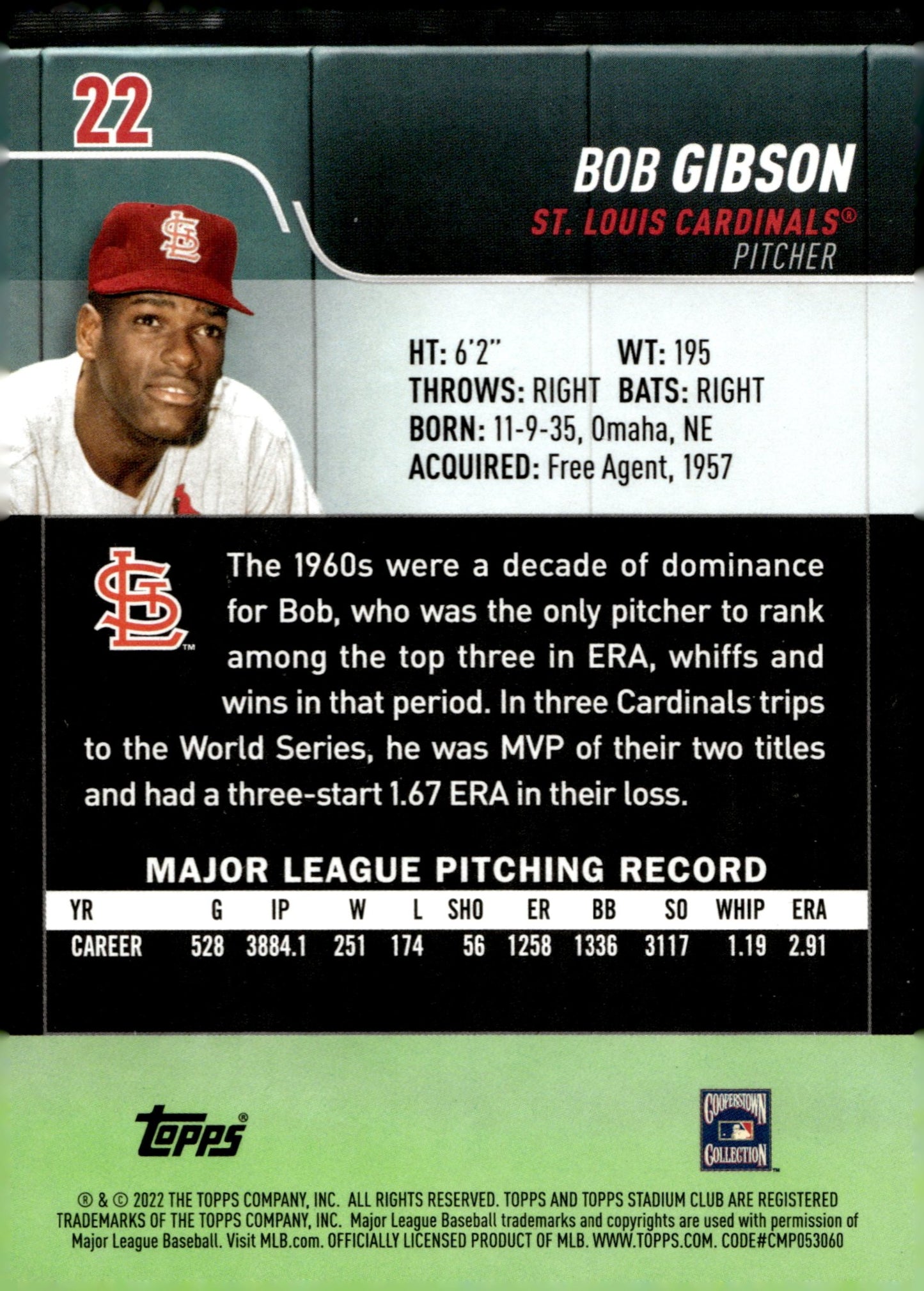 Bib Gibson 2022 Topps Stadium Club 22 - Collector Store LLC