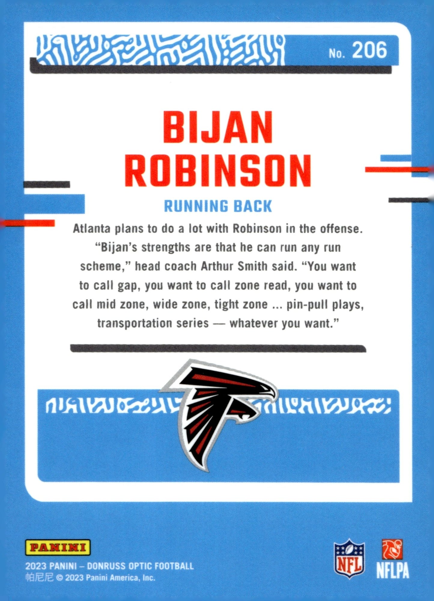 Bijan Robinson 2023 Panini Donruss Optic Rated Rookie RC #206 - Collector Store LLC