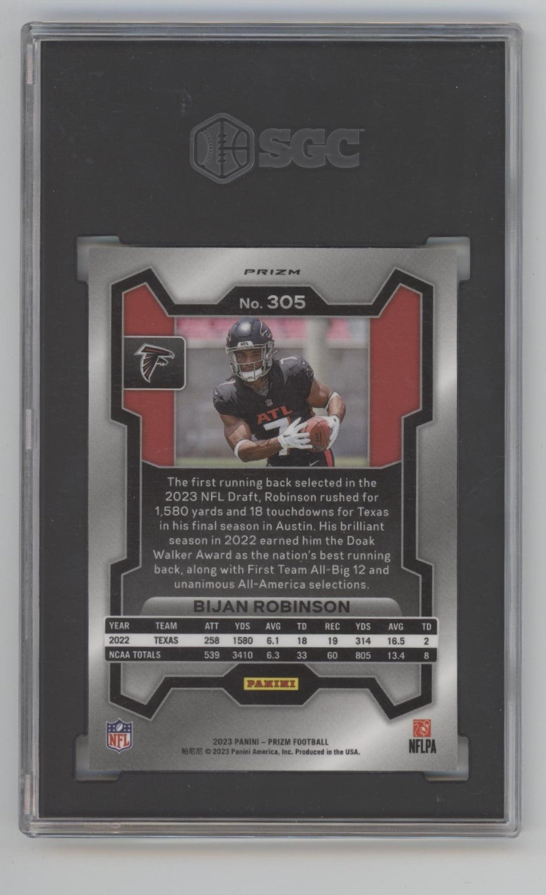 Bijan Robinson 2023 Panini Prizm Neon Green Pulsar Prizm RC #305 SGC 10 - Collector Store LLC