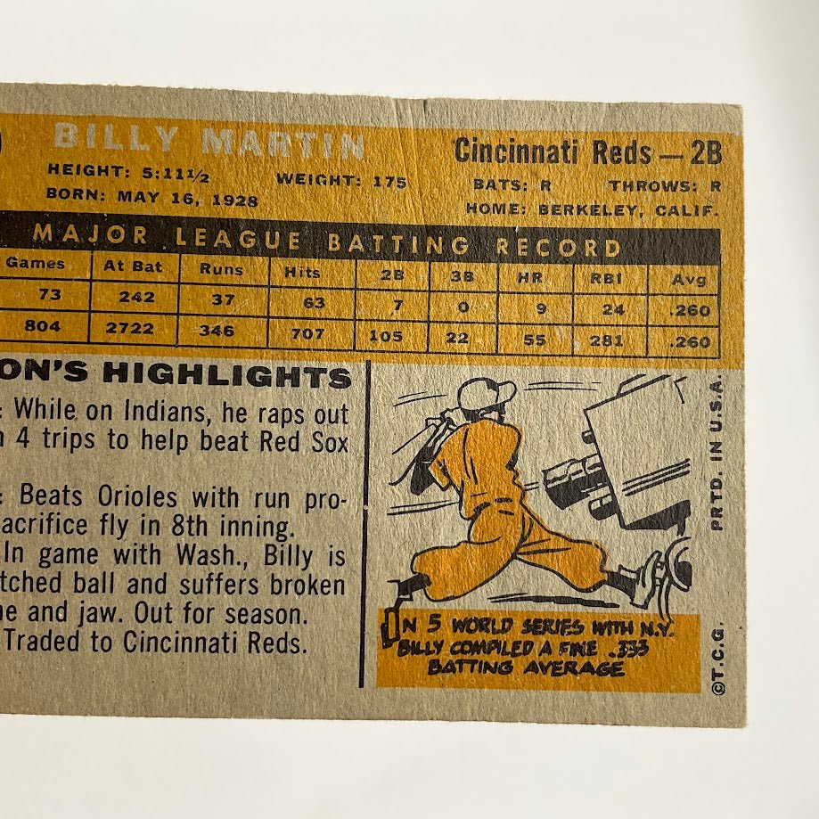 Billy Martin 1960 Topps #173 Cincinnati Reds VG #2 - Collector Store LLC