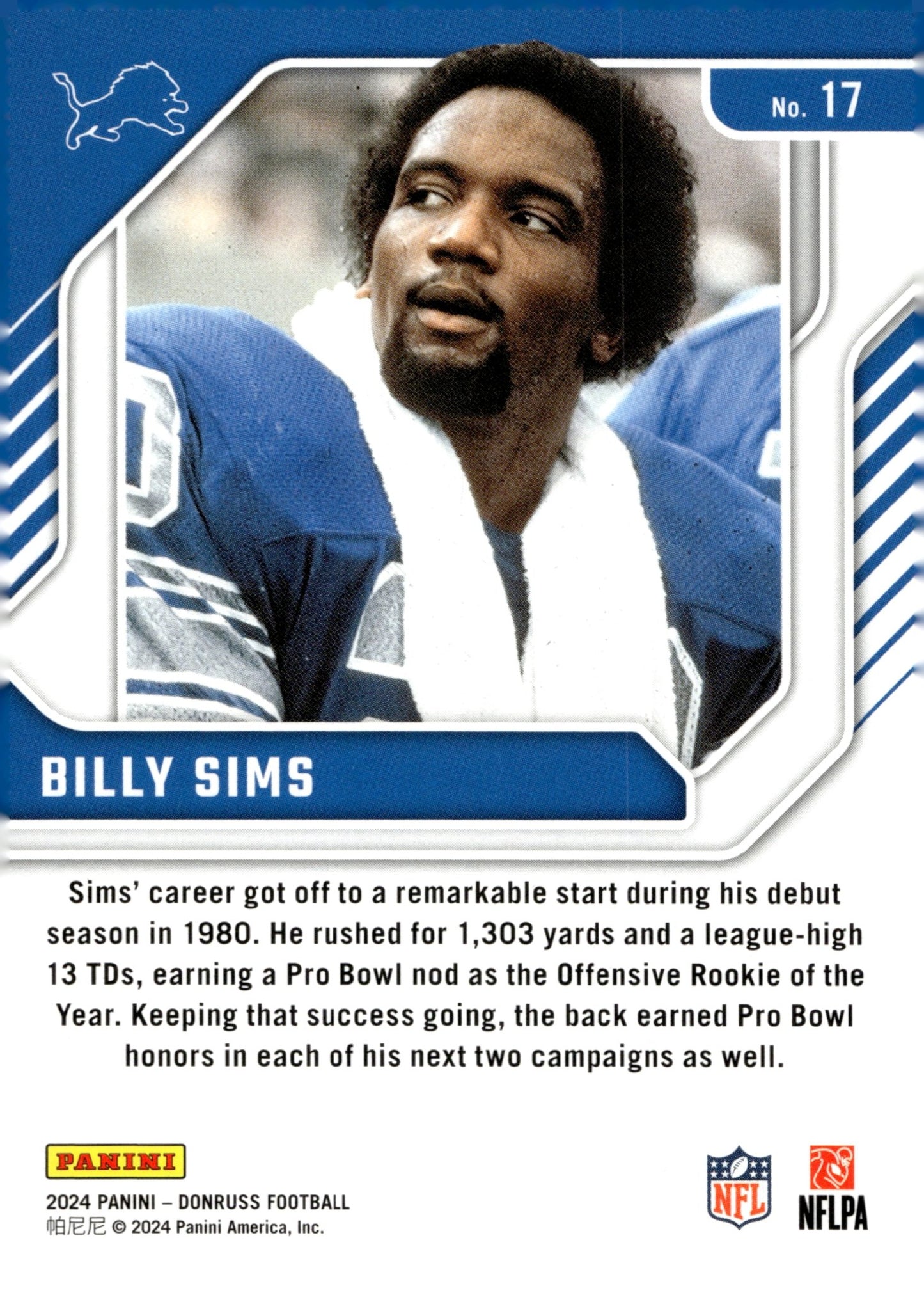 Billy Sims 2024 Panini Donruss Legend Series #17 - Collector Store LLC
