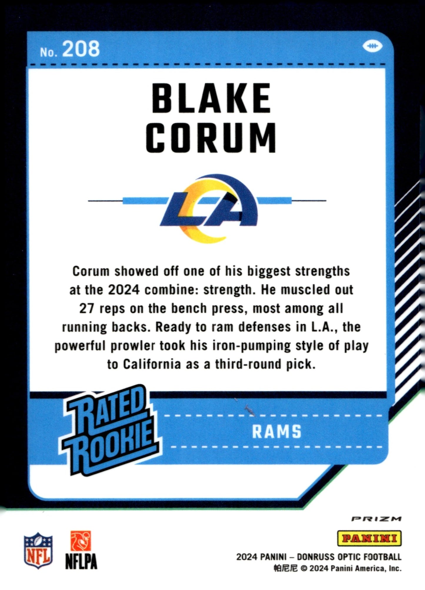 Blake Corum 2024 Panini Donruss Optic Pink Prizm RC 208 2 - Collector Store LLC