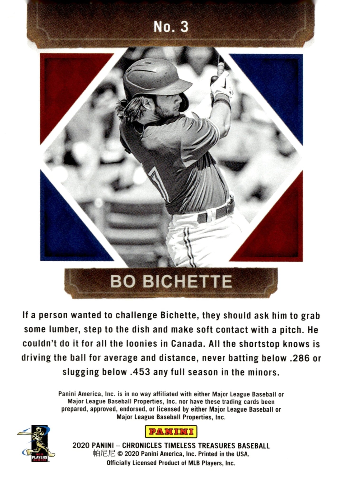 Bo Bichette 2020 Panini Chronicles Timeless Treasures RC 3 - Collector Store LLC
