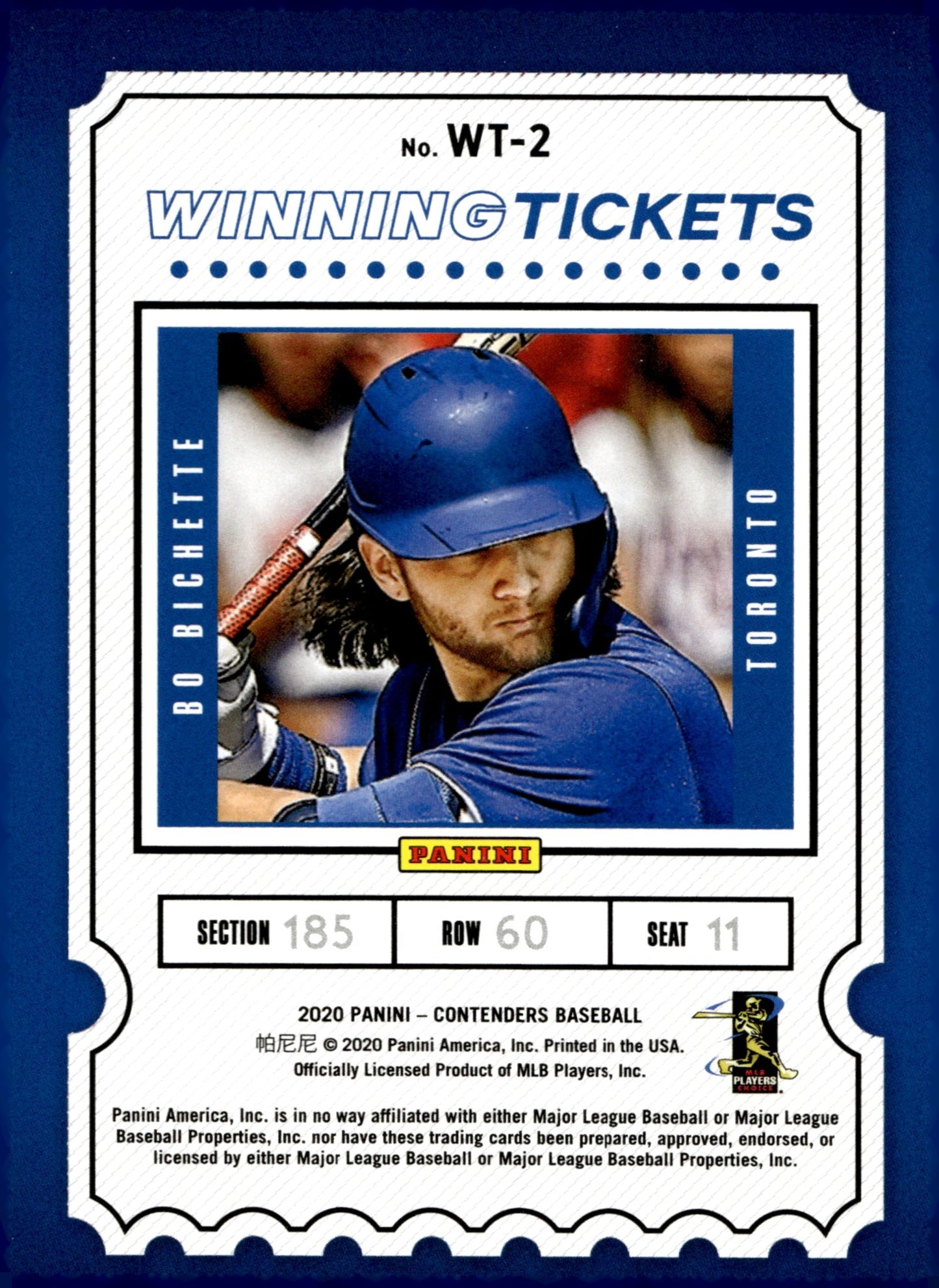 Bo Bichette 2020 Panini Contenders Winning Tickets WT - 2 - Collector Store LLC